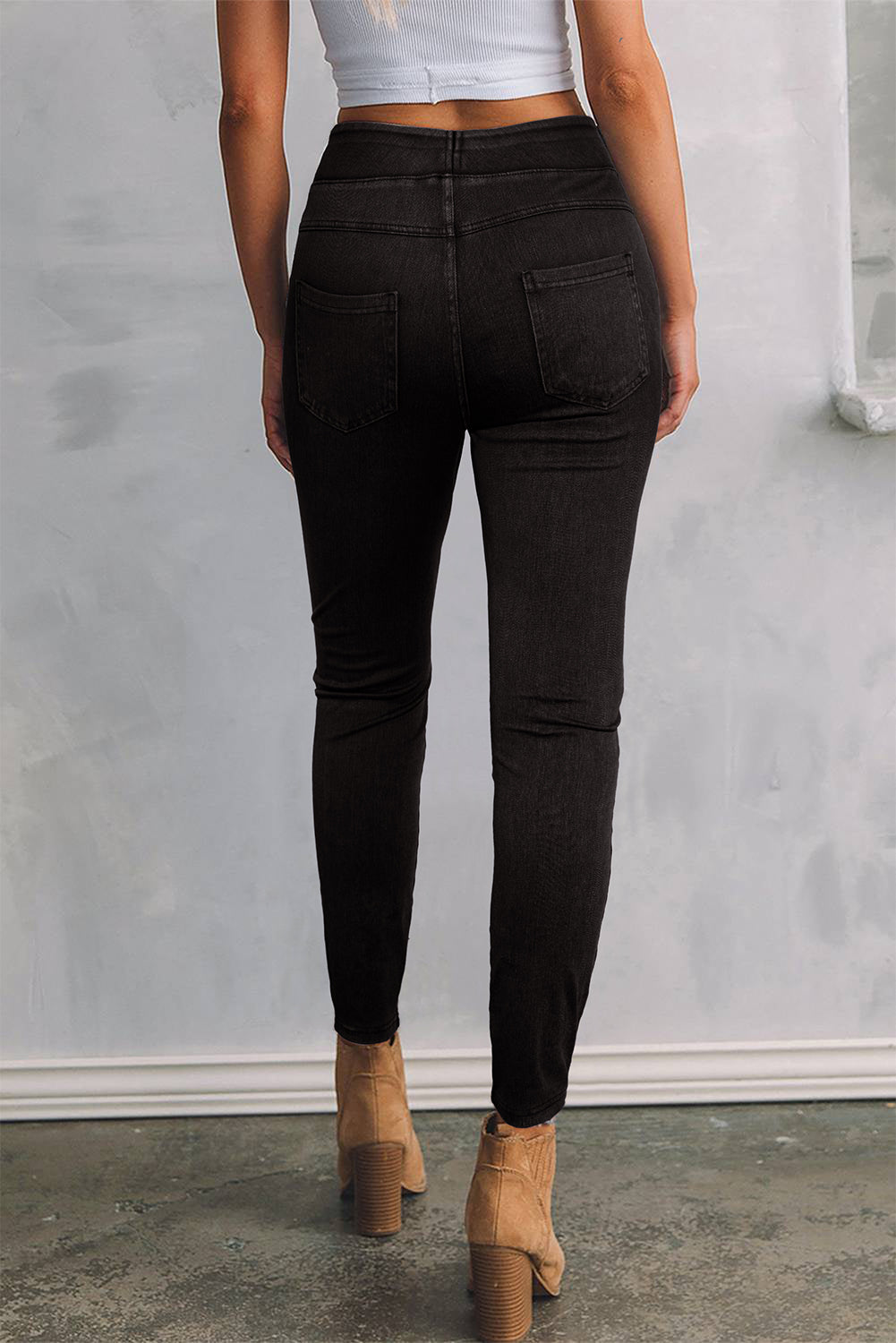 Black Back Pocket Stretchy Denim Casual Leggings