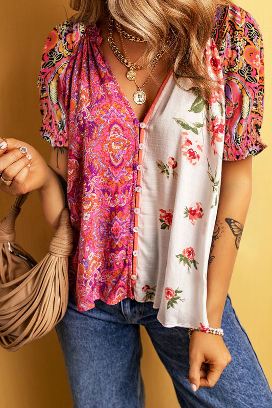 Boho Floral Patchwork Blouse