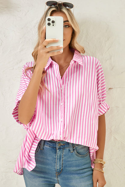 Pink Stripe Button Up Dolman Shirt