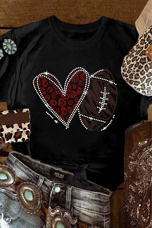 Football Heart Shape Graphic Crewneck T Shirt