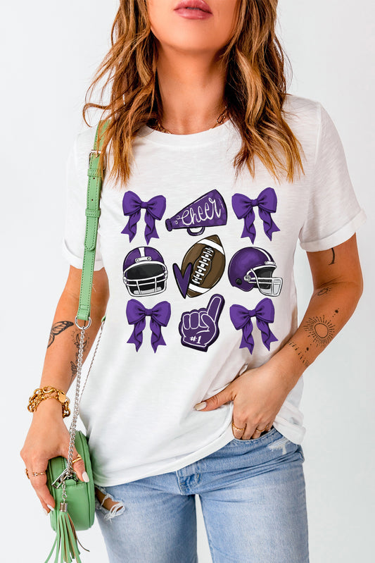 Game Day Football Cheer Helmet Bow Graphic Tee