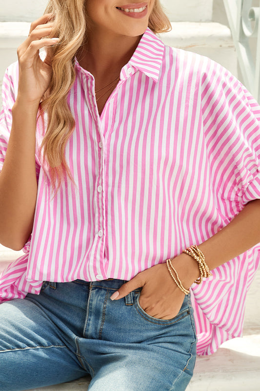 Pink Stripe Button Up Dolman Shirt