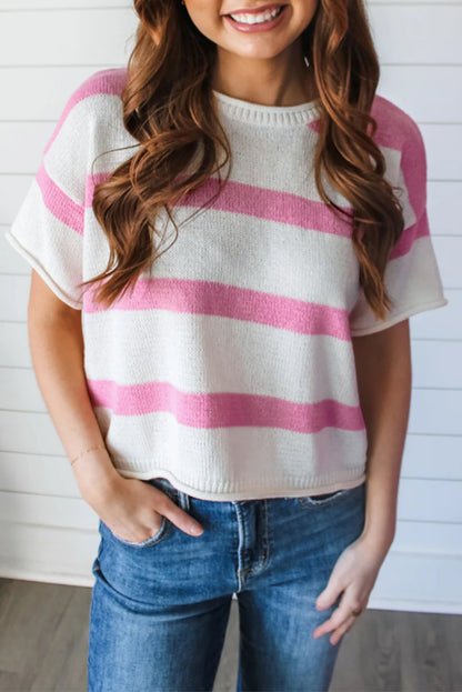 Khaki Striped Drop Shoulder Knitted Top